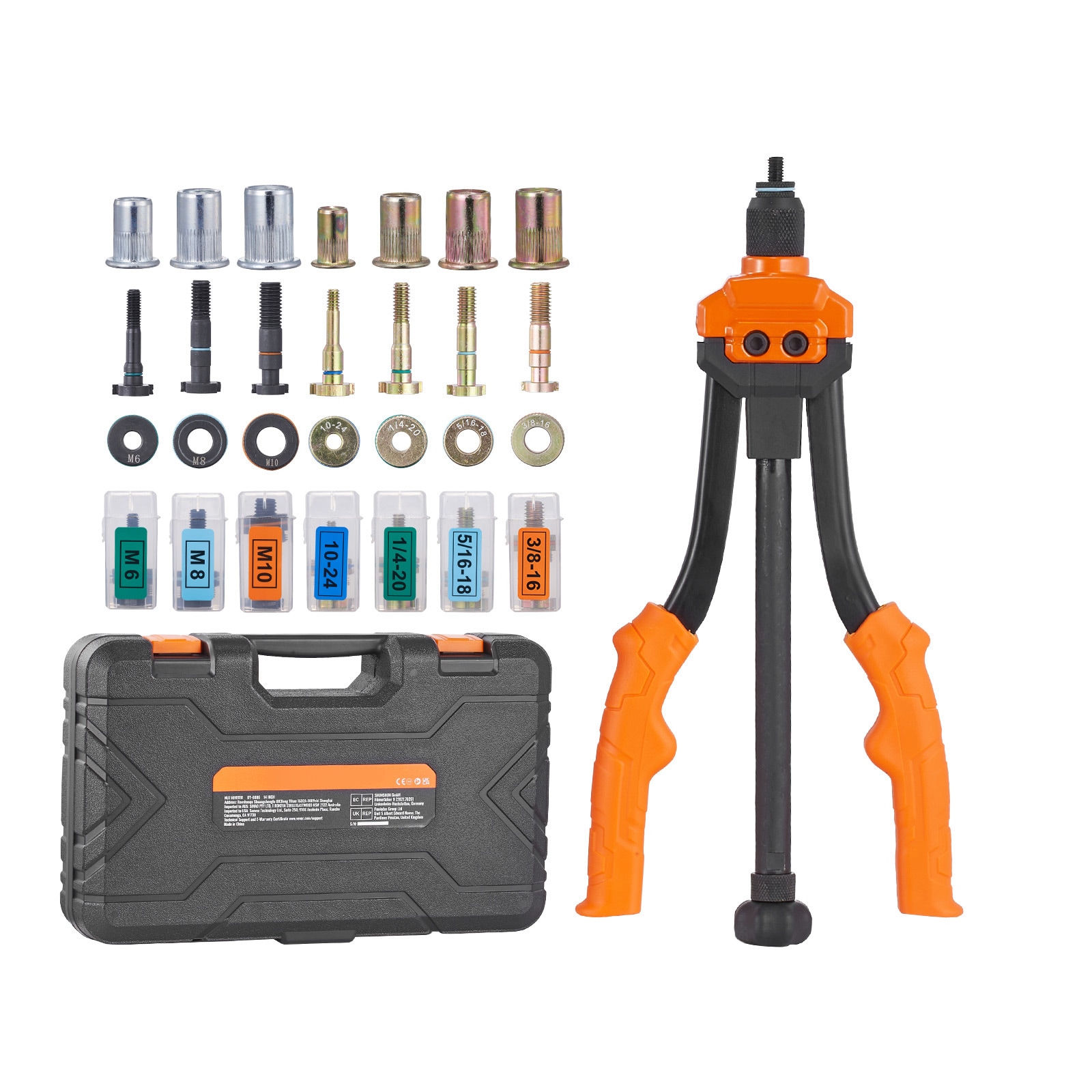 Rivnut Tool Kit With 7 Mandrels And Assorted Rivet Nut Set_voghion.com